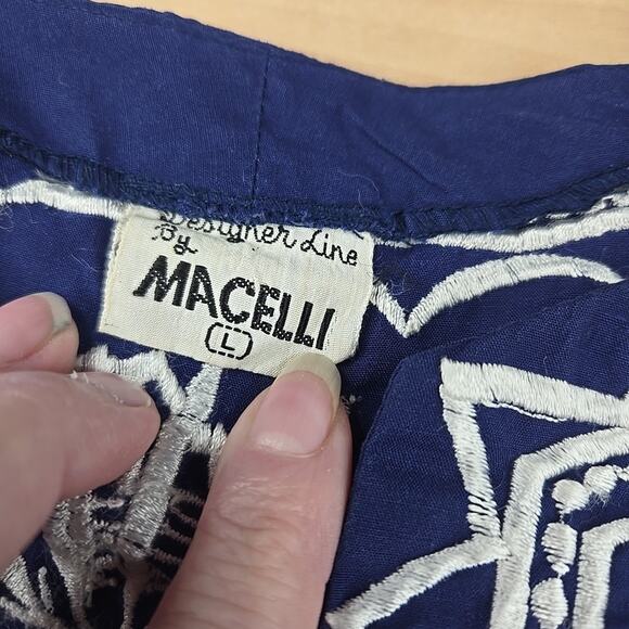 Macelli Embroidered Tunic Shirt Womens L Navy/White Boho Casual India Butterfly - Picture 8 of 11
